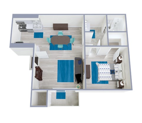 Floor plan for 1 bed, 1 bath, 624 sqft