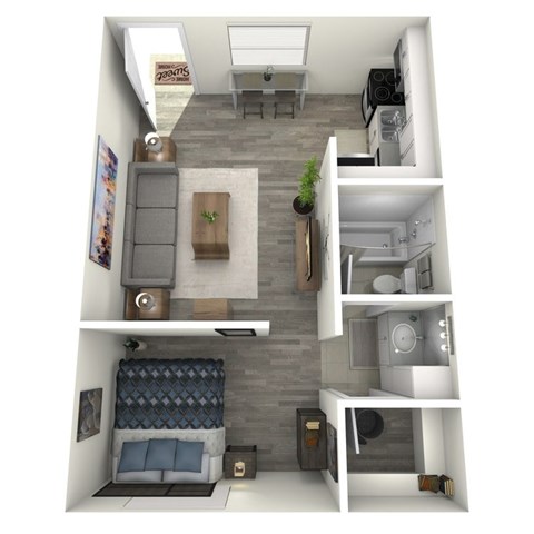 Floor plan for 1 bed, 1 bath, 400 sqft