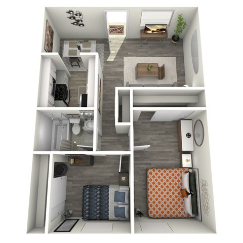 Floor plan for 2 beds, 1 bath, 860 sqft