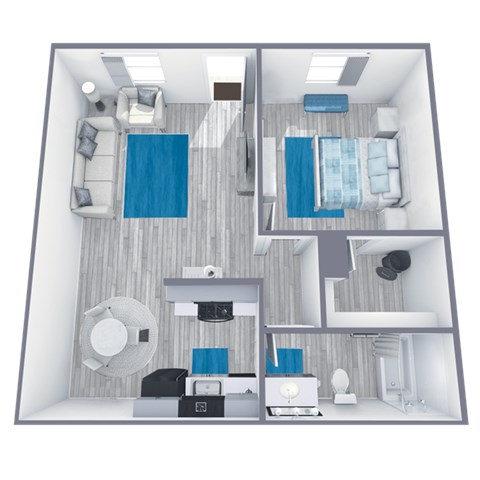 Floor plan for 1 bed, 1 bath, 541 sqft