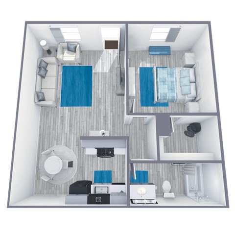 Floor plan for 1 bed, 1 bath, 541 sqft