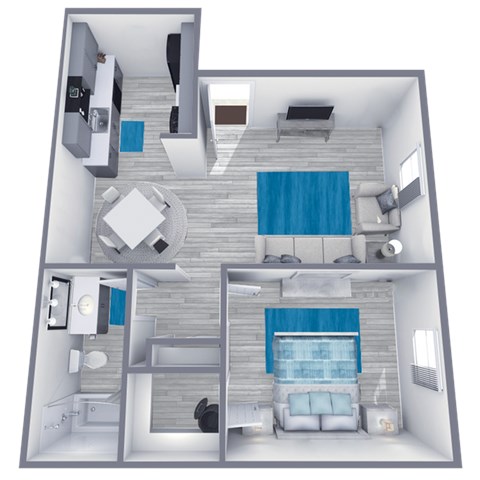 Floor plan for 1 bed, 1 bath, 600 sqft