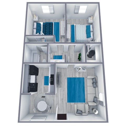 Floor plan for 2 beds, 1 bath, 775 sqft