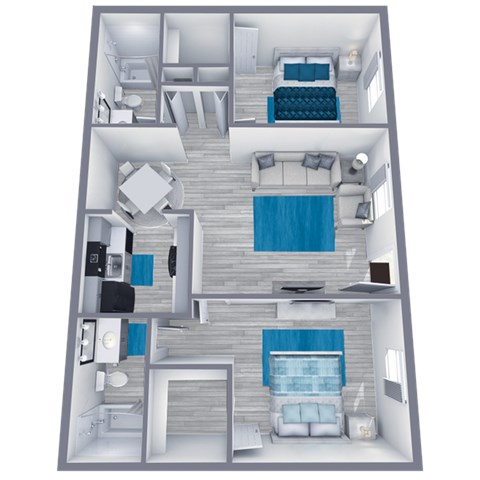 Floor plan for 2 beds, 2 baths, 820 sqft