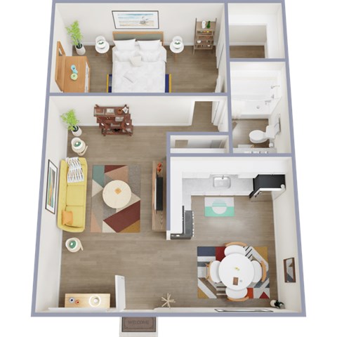 Floor plan for 1 bed, 1 bath, 660 sqft