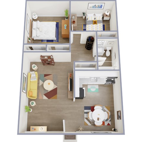 Floor plan for 2 beds, 1 bath, 780 sqft