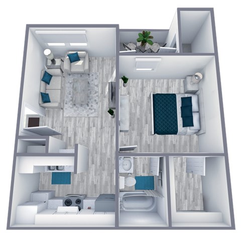 Floor plan for 1 bed, 1 bath, 517 sqft