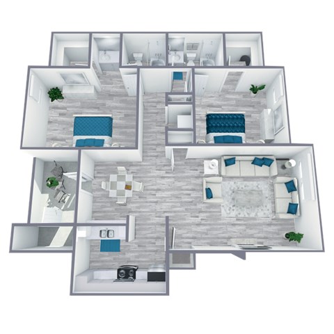 Floor plan for 2 beds, 2 baths, 1050 sqft
