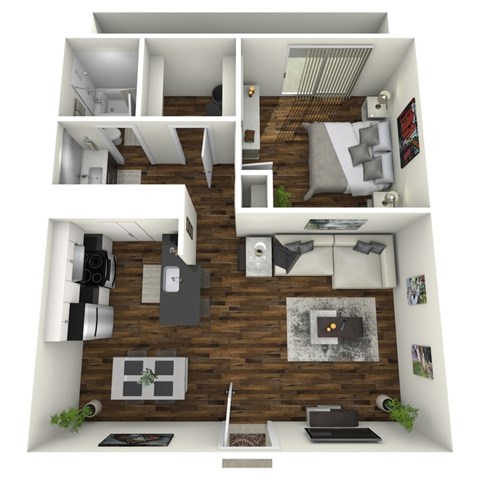 Floor plan for 1 bed, 1 bath, 650 sqft