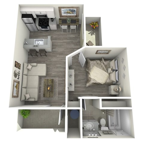 Floor plan for 1 bed, 1 bath, 460 sqft
