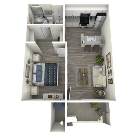 Floor plan for 1 bed, 1 bath, 571 sqft