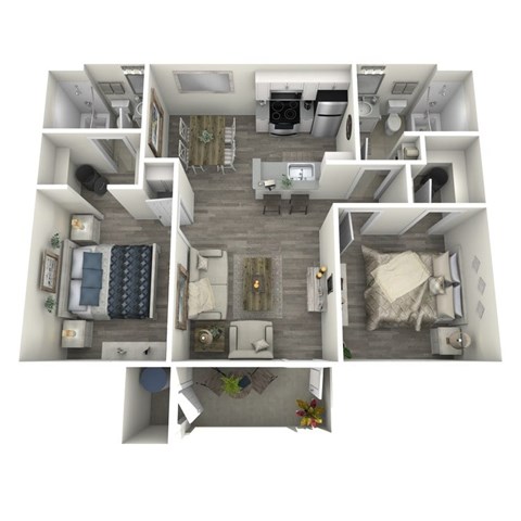 Floor plan for 2 beds, 2 baths, 828 sqft