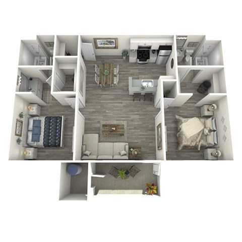 Floor plan for 2 beds, 2 baths, 875 sqft