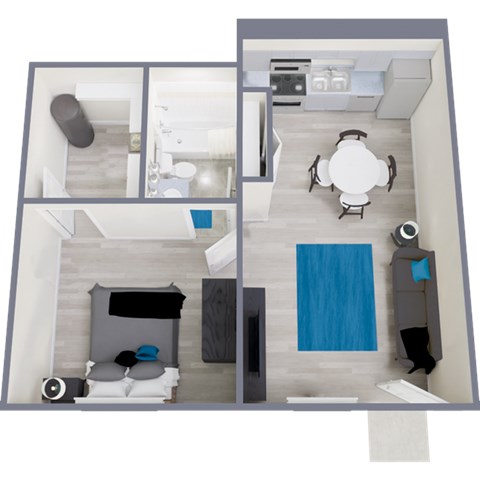 Floor plan for 1 bed, 1 bath, 480 sqft
