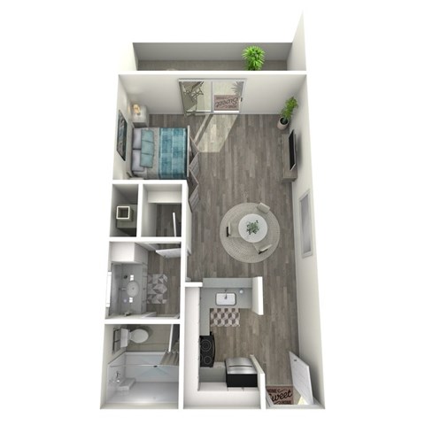 Floor plan for studio, 1 bath, 390 sqft