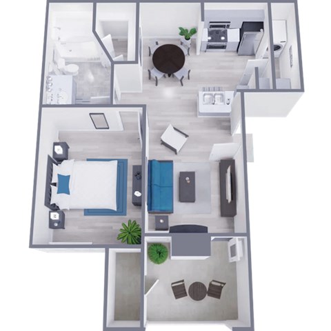 Floor plan for 1 bed, 1 bath, 613 sqft