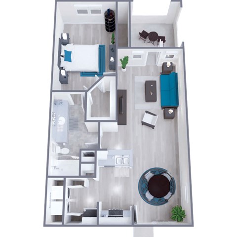 Floor plan for 1 bed, 1 bath, 674 sqft