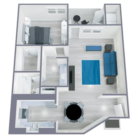 Floor plan for 1 bed, 1 bath, 700 sqft