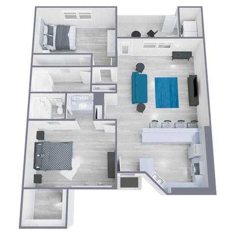 Floor plan for 2 beds, 2 baths, 1000 sqft