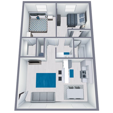 Floor plan for 2 beds, 1 bath, 756 sqft