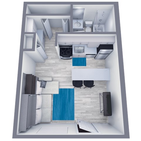 Floor plan for studio, 1 bath, 360 sqft