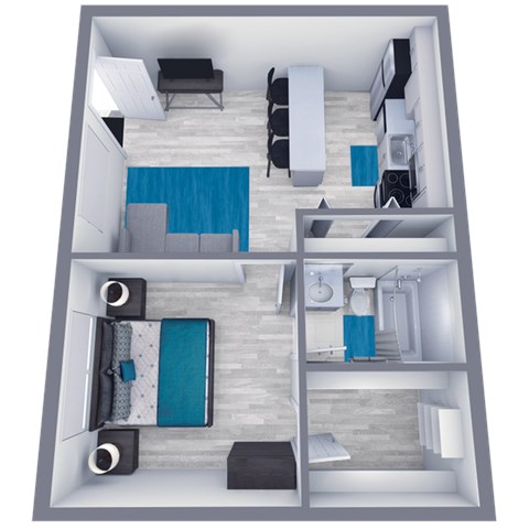 Floor plan for 1 bed, 1 bath, 532 sqft