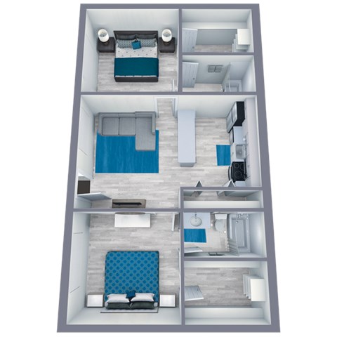 Floor plan for 2 beds, 2 baths, 760 sqft