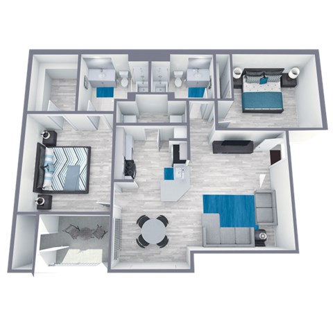 Floor plan for 2 beds, 2 baths, 920 sqft