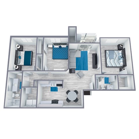 Floor plan for 3 beds, 2 baths, 1110 sqft