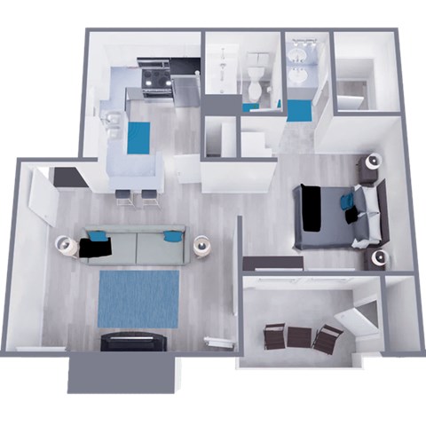 Floor plan for 1 bed, 1 bath, 600 sqft