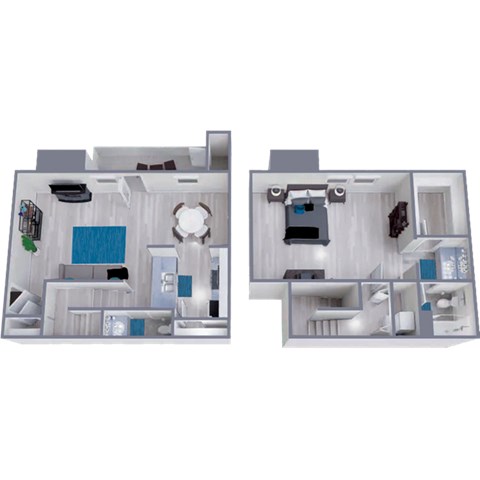 Floor plan for 1 bed, 1.5 baths, 800 sqft