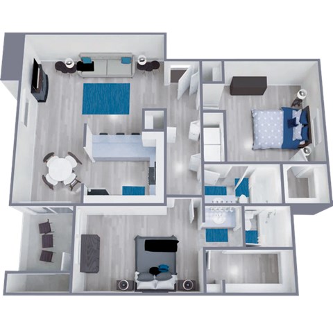 Floor plan for 2 beds, 2 baths, 1065 sqft
