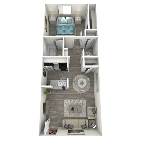 Floor plan for 1 bed, 1 bath, 527 sqft