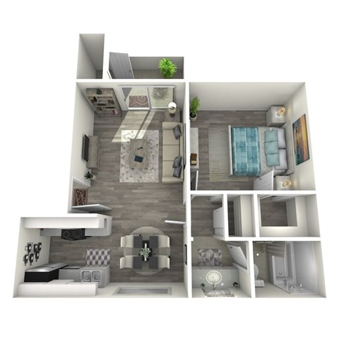 Floor plan for 1 bed, 1 bath, 618 sqft