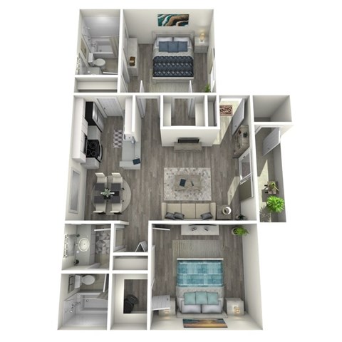 Floor plan for 2 beds, 2 baths, 899 sqft
