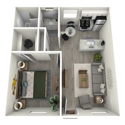 Floor plan for 1 bed, 1 bath, 700 sqft