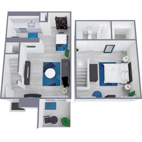 Floor plan for 1 bed, 1 bath, 757 sqft