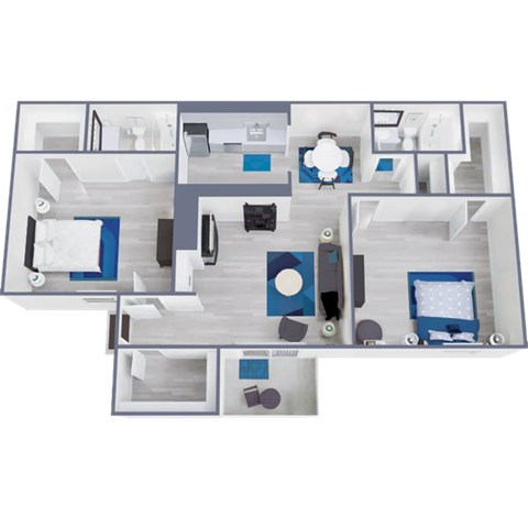 Floor plan for 2 beds, 2 baths, 931 sqft