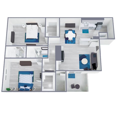 Floor plan for 2 beds, 2 baths, 1011 sqft