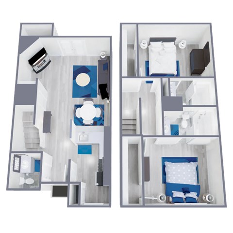 Floor plan for 2 beds, 2.5 baths, 1094 sqft