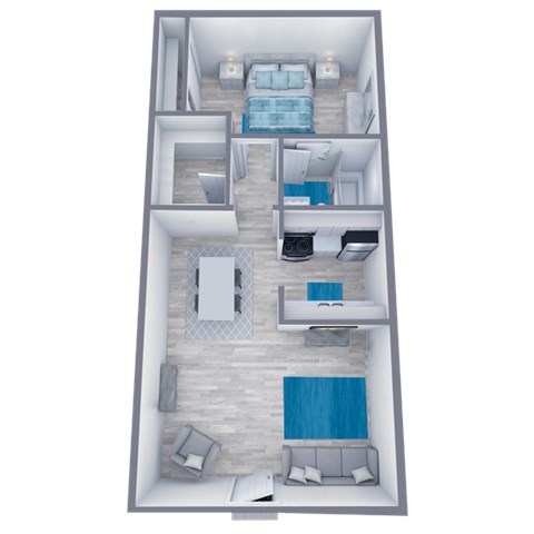 Floor plan for 1 bed, 1 bath, 630 sqft