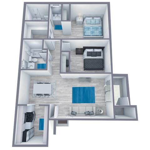 Floor plan for 2 beds, 2 baths, 874 sqft