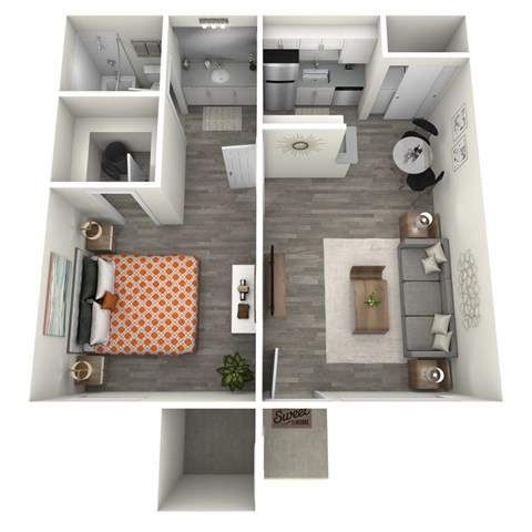 Floor plan for 1 bed, 1 bath, 552 sqft