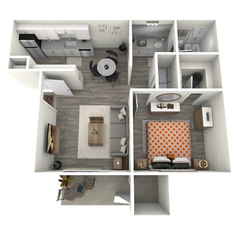 Floor plan for 1 bed, 1 bath, 614 sqft