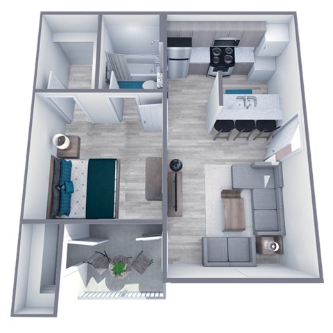 Floor plan for 1 bed, 1 bath, 535 sqft