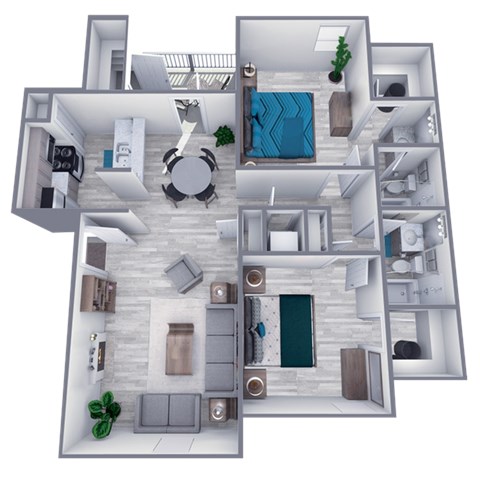 Floor plan for 2 beds, 2 baths, 966 sqft