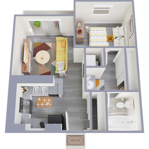 Floor plan for 1 bed, 1 bath, 550 sqft