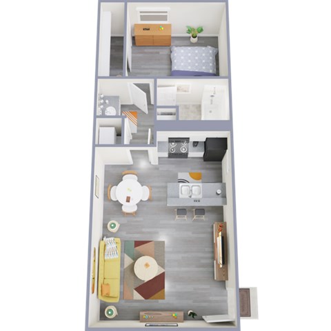 Floor plan for 1 bed, 1 bath, 640 sqft