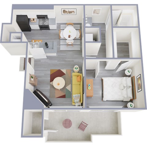 Floor plan for 1 bed, 1 bath, 690 sqft