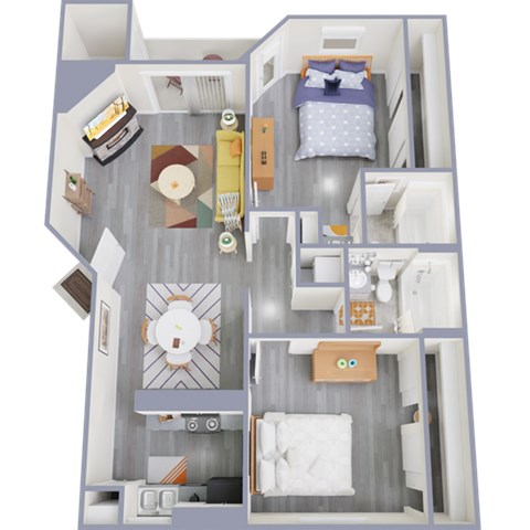 Floor plan for 2 beds, 2 baths, 980 sqft